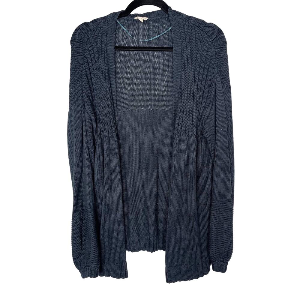Hem & Thread M Teal Blue Green Chunky Knit Open Front Cardigan Sweater Textured